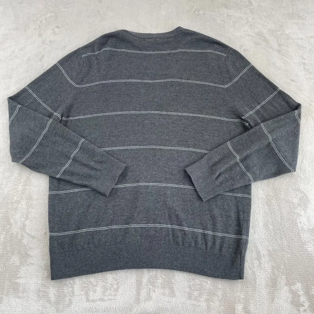 Banana Republic Cardigan Sweater Men XL Grey‎ Striped Soft Grandpa Preppy NWOT